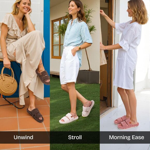 Women's Plum-Violet Fuzzy Open-toe Slippers Soft Comfy Foam Indoor House Shoes - Picture 11 of 11